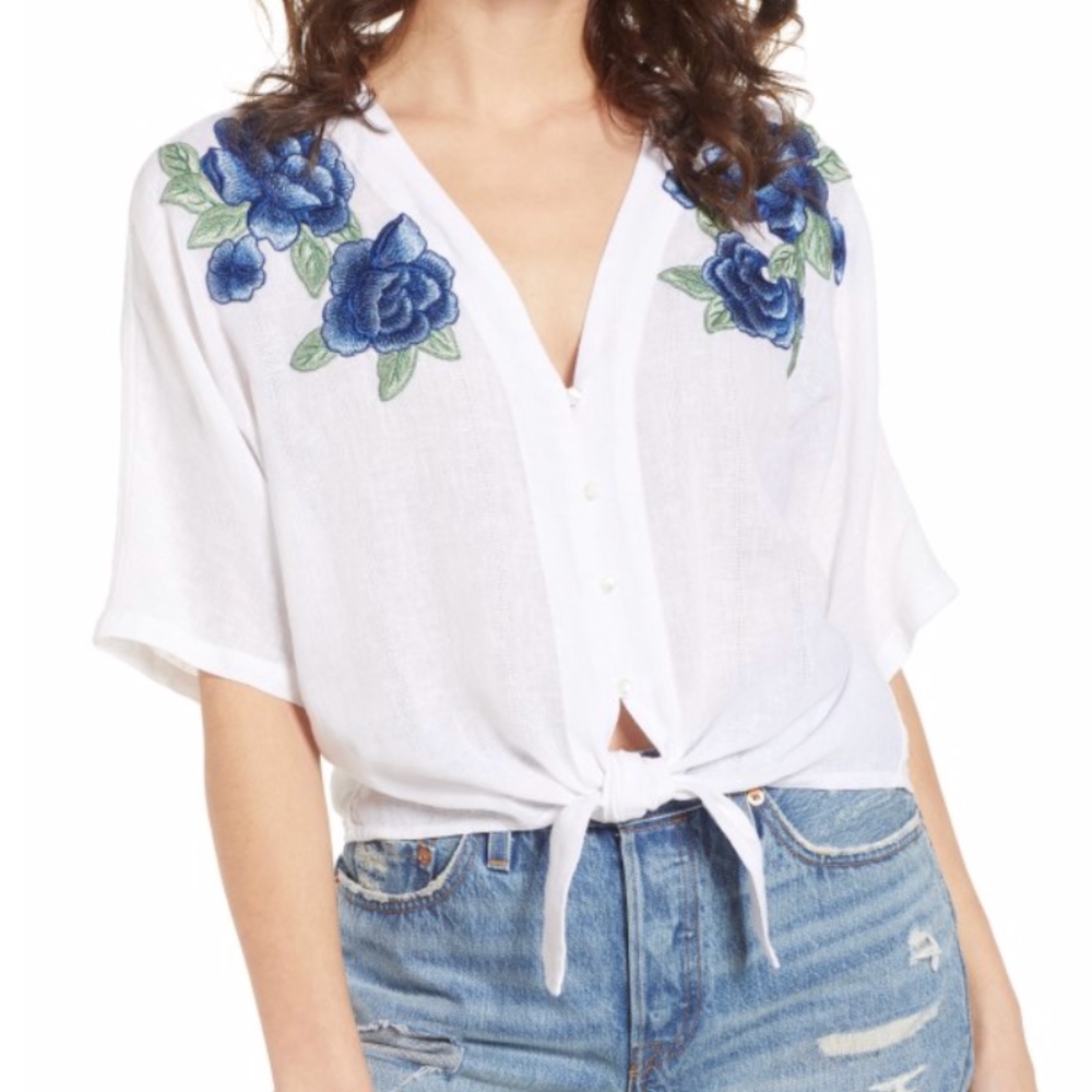 Rails Thea Embroidered Tie Front Top Large